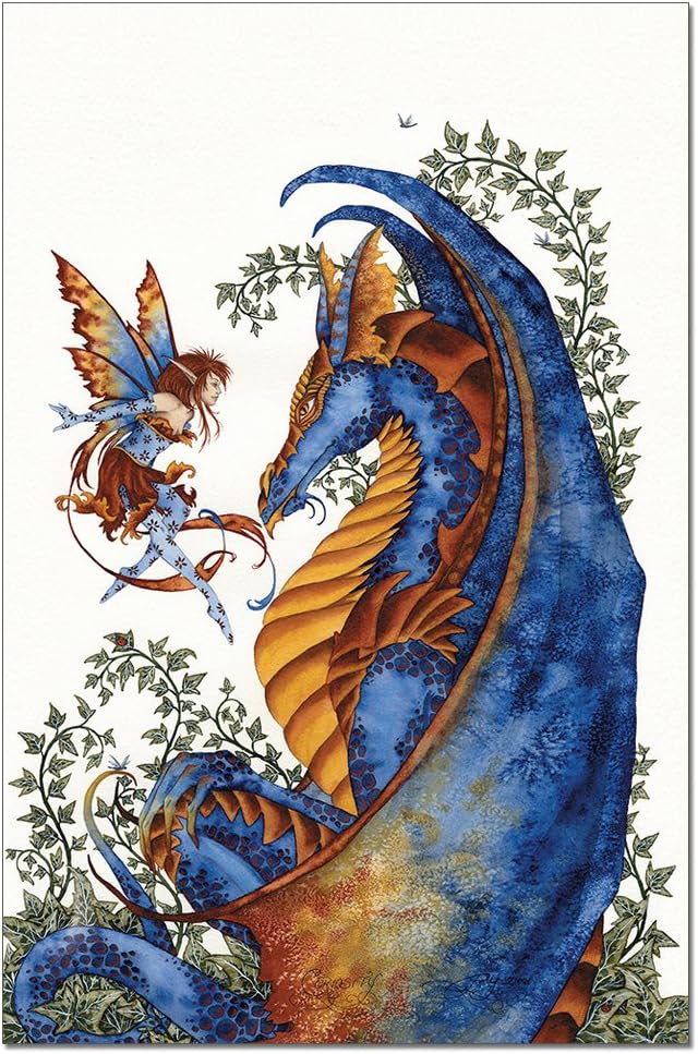 Tree-Free Greetings EcoNotes 12-Count Curiosity Dragon and Fairy Blank Notecard Set with Envelopes, Featuring Amy Brown Fairies (FS64544)