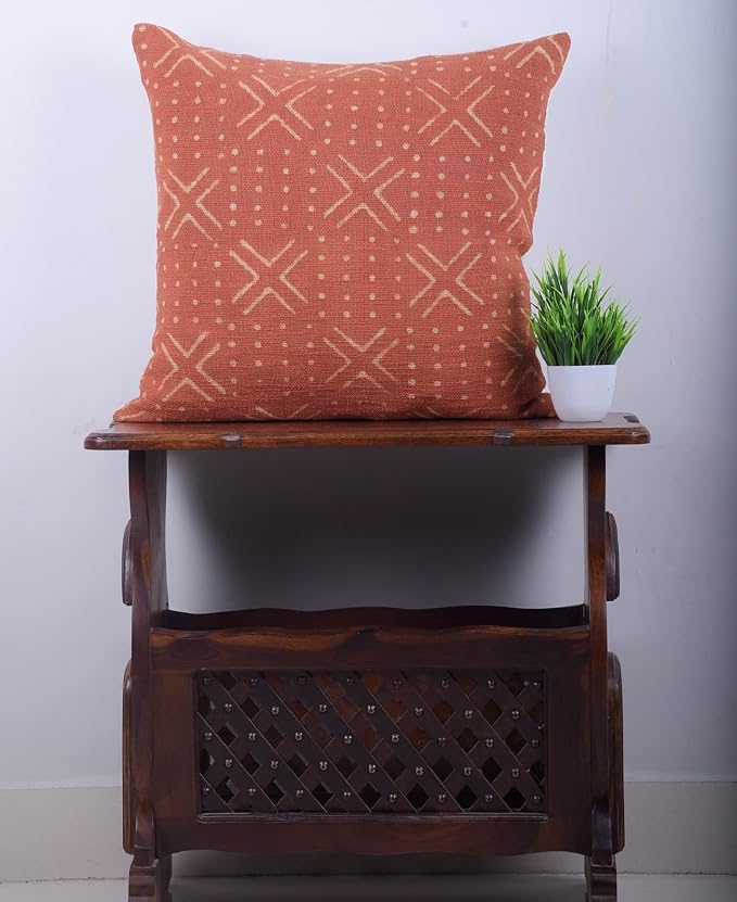 Trade Star 100% Cotton Throw Cushion Cover Designer Cushion Cover Handmade Square Pillow Case Authentic Mudcloth Bed Cushion Case (Rust NOVA 18X18 INCHES)