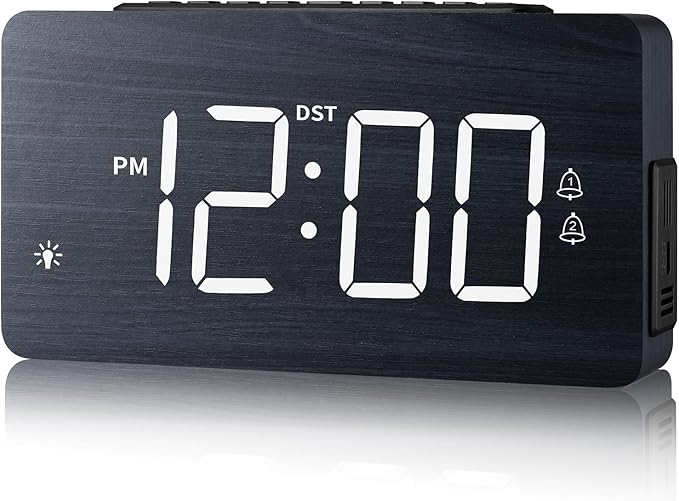 LICHI Wooden Digital Alarm Clock for Bedrooms， Loud Alarm for Heavy Sleepers, Dual Use as Desk/Wall Clock, Adjustable Volume, Dimmer, DST - Wood Decor & Gifts