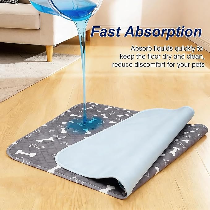 Puppy Pads with Pheromones, Washable Pee Pads for Dogs Potty Training, Reusable Dog Mat with Pet Hair Removal Gloves for Playpen, Crate, Whelping Box (Blue,L)