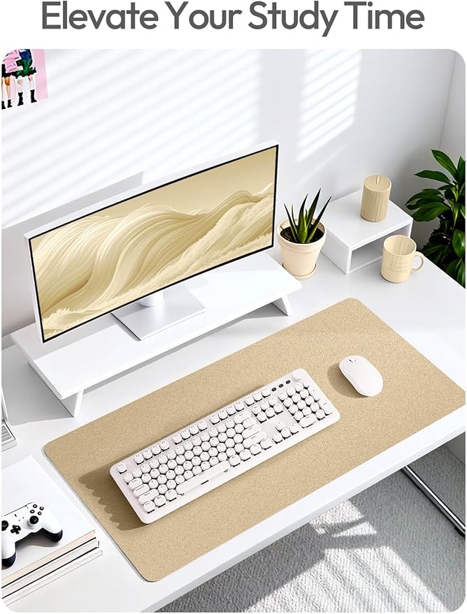 YSAGi Leather Desk Pad Protector, Office Desk Mat, Large Mouse Pad, Non-Slip PU Leather Desk Blotter, Laptop Desk Pad, Waterproof Desk Writing Pad for Office and Home (Gold, 31.5" x 15.8")