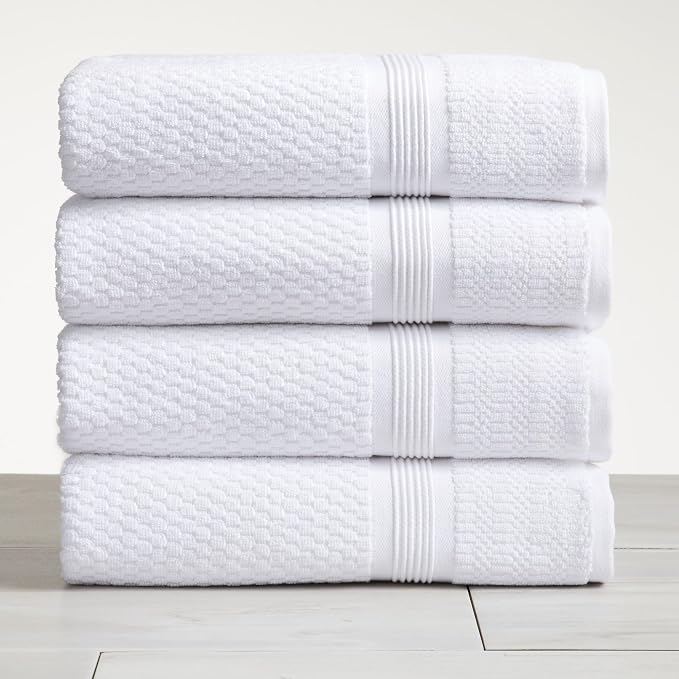 Market & Place 100% Cotton Waffle Weave Bath Towels Set of 4 – Soft, Quick-Dry, Lightweight, Textured Bathroom Towels – White | Zoey Collection