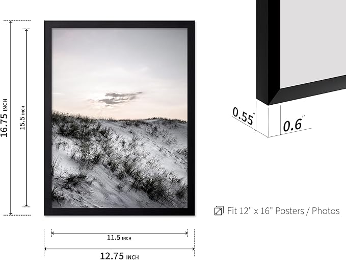Monem Art Snowy Sand Dunes Landscape Print - Minimalist Winter Nature Poster - Wall Decor for Living Room, Bedroom or Office - 12x16 Black Framed Wall Art by Mareike Bohmer