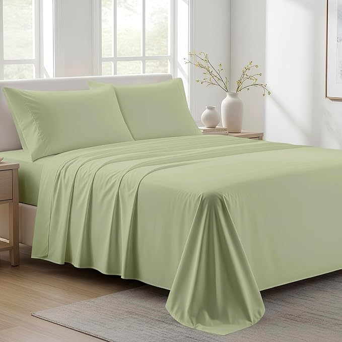 100% Organic Cotton Sheets Full Size - 4 PC Organic Cotton Full Size Percale Weave Sheet Set, Soft, Cooling, Crisp & Breathable, 16" Deep Pocket Hotel Quality Bedding Set - Sage Green