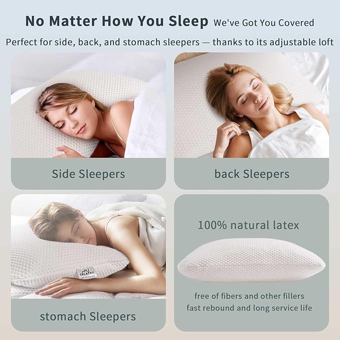 Talatex Talalay Shredded Latex Pillow-100% Natural Latex Premium Pillow with Adjustable Neck Support Area for Back, Stomach or Side Sleepers
