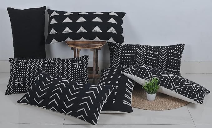 Trade Star Ethnic Boho Decor Throw Pillow Cases 100% Cotton Pillow Cover Black Rustic Fall Decor Cushion Case Mudcloth Cushion Cover for Housewarming Gifts Large Back Rest Pillow Cover 14X36 Inches