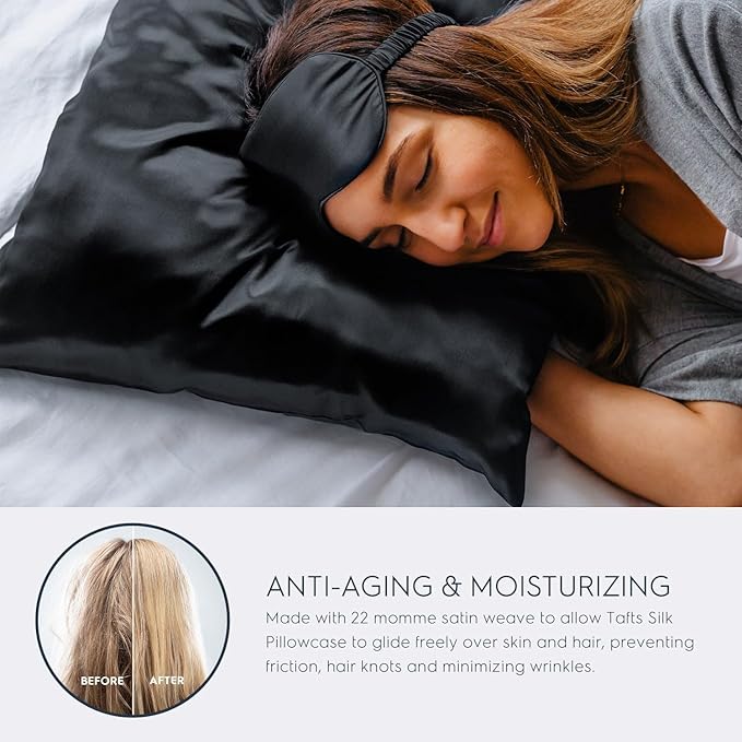 TAFTS 22mm 100% Pure Mulberry 6A Silk Pillowcase for Hair & Skin with Envelope Closure, No Zipper, Cooling, Natural, Organic, Double Sided Pillow Case (Black, King 20"x36", 22 Momme 1pc)