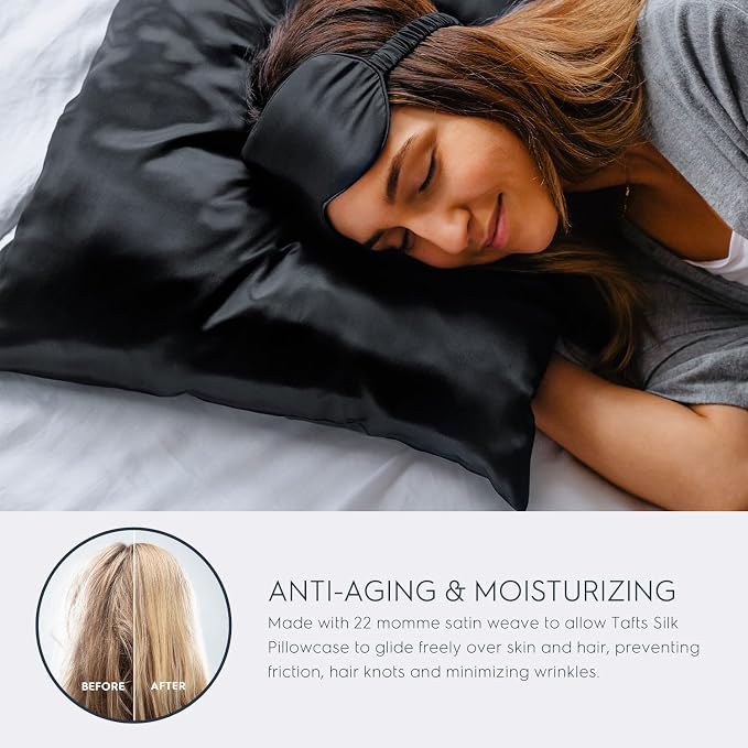 Tafts Pillow Cases - 22mm 100% Pure Mulberry 6A Silk Pillowcase for Hair & Skin with Zipper Closure, Cooling, Natural, Organic, Double Sided Silk Pillow Case (Midnight Black, Queen 20x30 1pc)