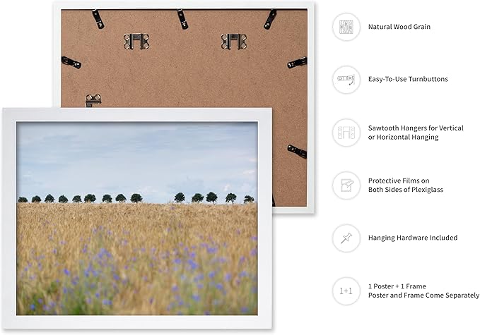 Monem Art Golden Meadow Horizon Landscape Print - Minimalist Nature Photography Poster - Wall Decor for Living Room, Bedroom or Office - 8x10 White Framed Wall Art by Mareike Bohmer