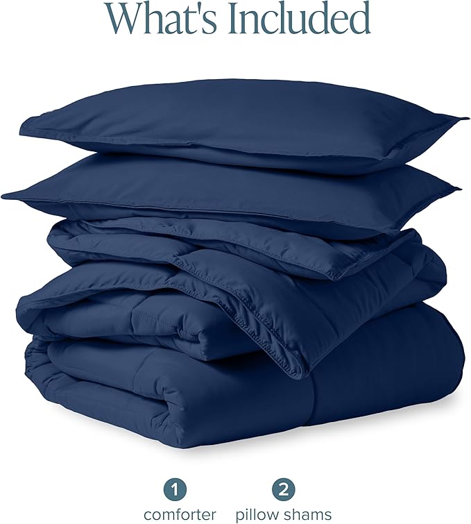 Bare Home Comforter Set - Full Size - Ultra-Soft - Goose Down Alternative - Premium 1800 Series - All Season Warmth (Full, Dark Blue)
