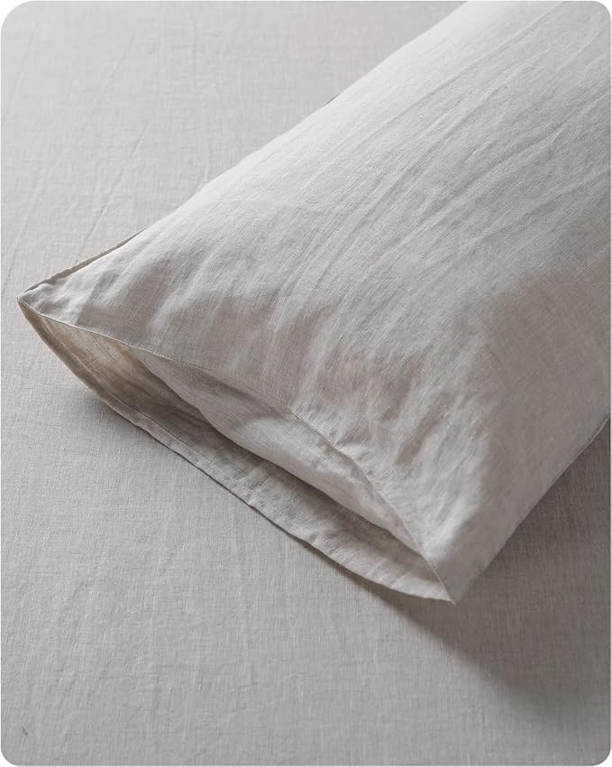 XZ XIFA Standard Pillowcases - 2 Pack - Envelope Closure - 100% Natural Washed French Flax, Breathable, Durable, Textured Pillow Covers 20"x26"(Standard, Linen/Natural Linen)