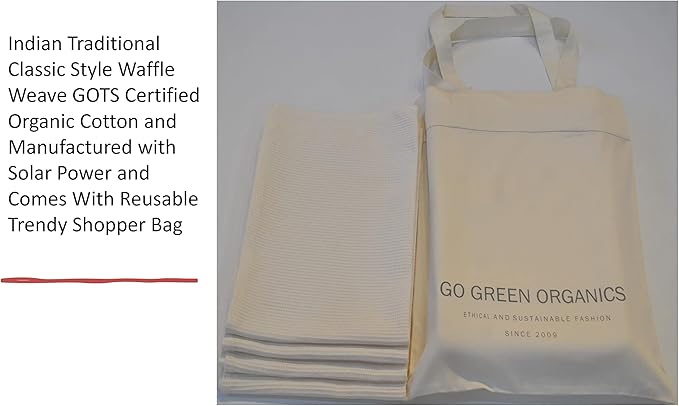 Waffle Hand Towels Pack of 4, 20X29 INCHES, 100% Natural Organic Cotton GOTS Certified (Ivory) Super ABSORBANT & Quick Dry, NO SOFTENERS, Environment Friendly
