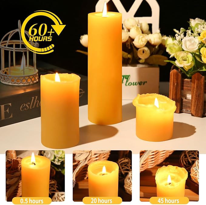 3 Pack Natural Beeswax Pillar Candles 2x6in,360 Hours Long Burning Unscented Beeswax Candles,100% Pure Bees Wax Candles for Home,Emergency,Dripless Pillar Candle Bulk