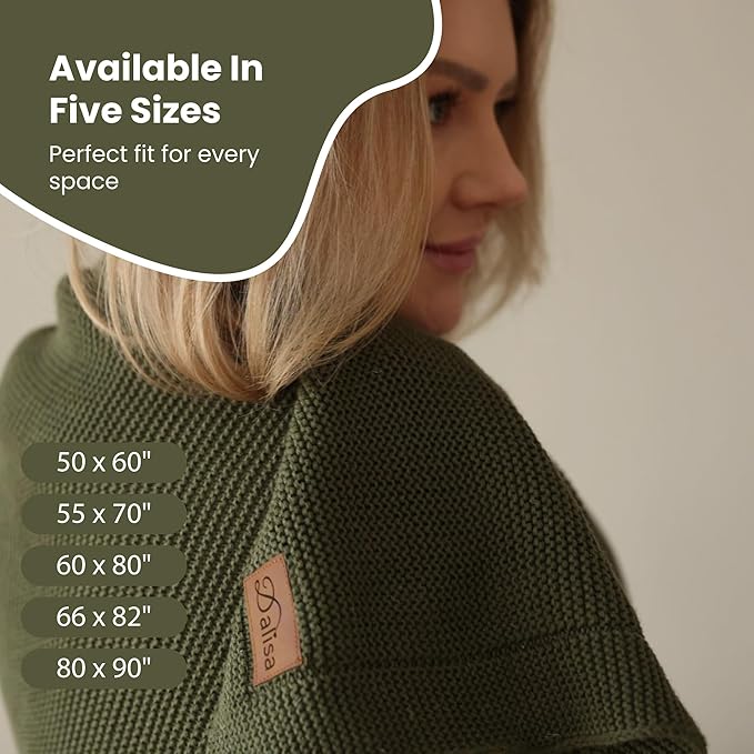 Dalisa 100% Organic Turkish Cotton Throw Blanket - GOTS Certified, Cozy - Perfect for Couch, Bed, and Home Decor - Boho Vintage Knit Alina (Pepper_Green, 60x80)