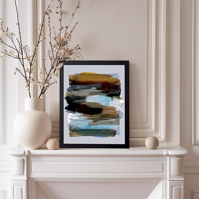 Monem Art Abstract Earth Tone Brushstroke Print - Modern Painterly Art Poster - Wall Decor for Living Room, Bedroom or Office - 8x10 Black Framed Wall Art by Mareike Bohmer