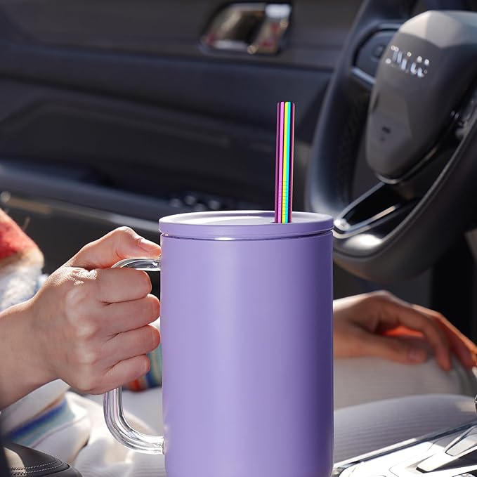 Tomorotec 8PCS Stainless Steel Straws Fit for Stanley Tumbler 40oz, 12" Metal Straws Fit for Stanley Cup with Brush, Reusable Drinking Straws for Smoothies, Dishwasher Safe & BPA-Free (Iridescent)