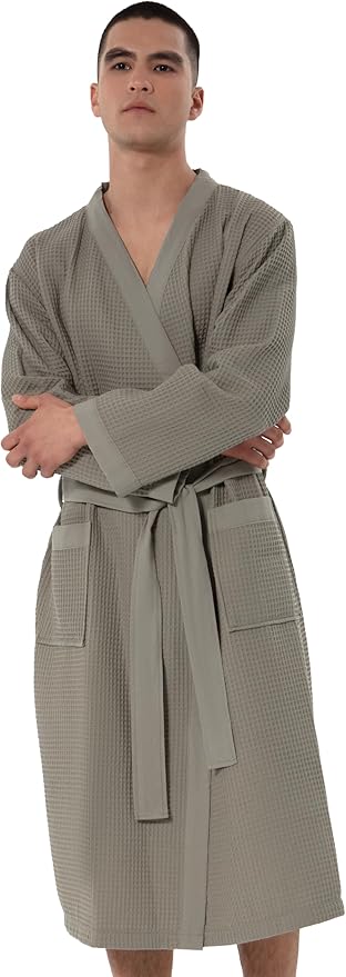 SEYANTE Turkish Cotton Waffle Robe for Men – Organic GOTS Certified Spa Bathrobe, Lightweight Kimono, Soft Cotton Bathrobe