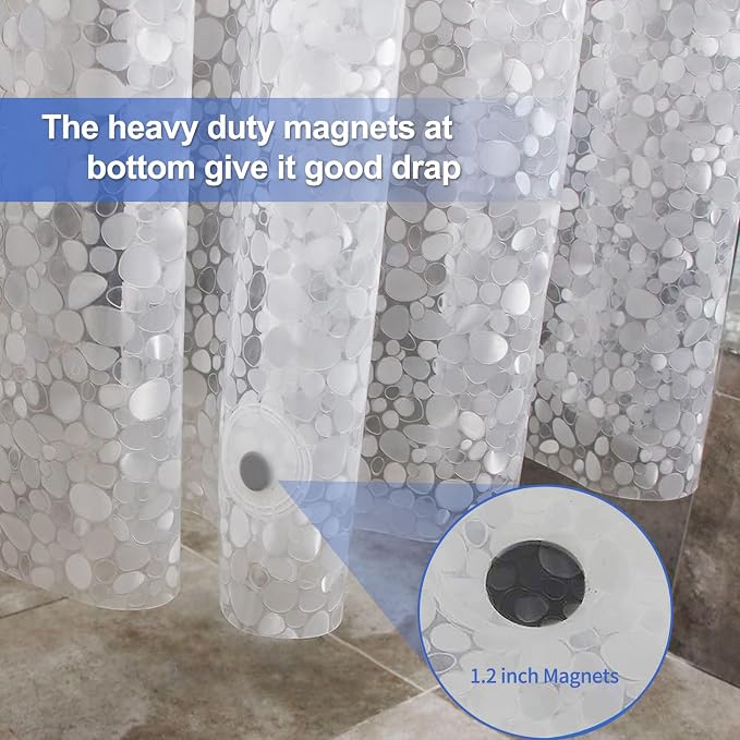 48 inch Wide Shower Curtain Liner with Magnets on Bottom, Stall Size Premium 8G Cobble Pattern Non-Toxic Waterproof Easy Care and Eco-Family (48W x 72H)