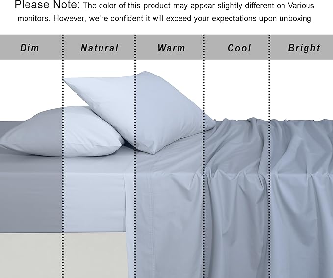 RUVANTI 100% Cotton Organic Percale Sheets Queen Size – Crisp Cooling Bed Sheets for Hot Sleepers, Deep Pocket 15”, Soft Peach Finish, Breathable & Durable Hotel-Style 4 Pcs, Arctic Ice