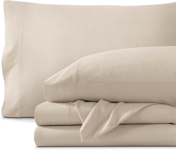 Bare Home 100% Organic Cotton Jersey Sheet Set, Ultra Soft, 100% Cotton - Sheet Set & Pillowcases - Deep Pocket Bed Sheets (Full, Sand)
