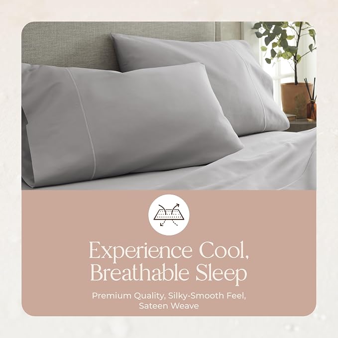100% Organic Cotton Pillow Cases Queen Size Set of 2-100% Cotton Pillowcases GOTS Certified 500 Thread Count - Naturally Cooling Comfortable Breathable & Soft Pillow Cases (Grey, Queen)