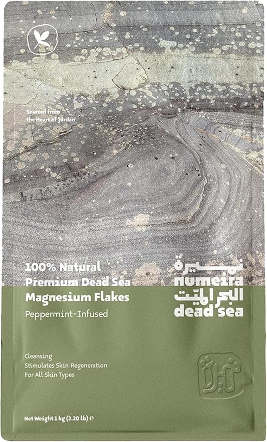 Dead Sea Magnesium Flake Bath Soak for Relief and Relaxtion - 100% Pure Magnesium Chloride Flakes w/Peppermint Infused Essential Oil (2.2 lb Bulk)
