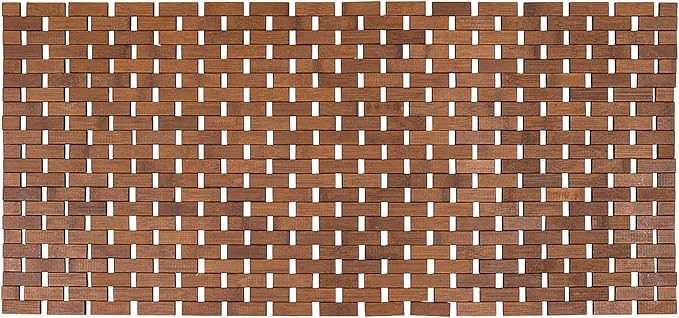 EVIDECO French Home Goods Rectangular Natural Bamboo Bathroom Mat - Non Slip Bath Mat - Perfect for Shower, Spa, Sauna and Bathroom Decor - Foldable Duckboard, 16 x 40 inches, Brown