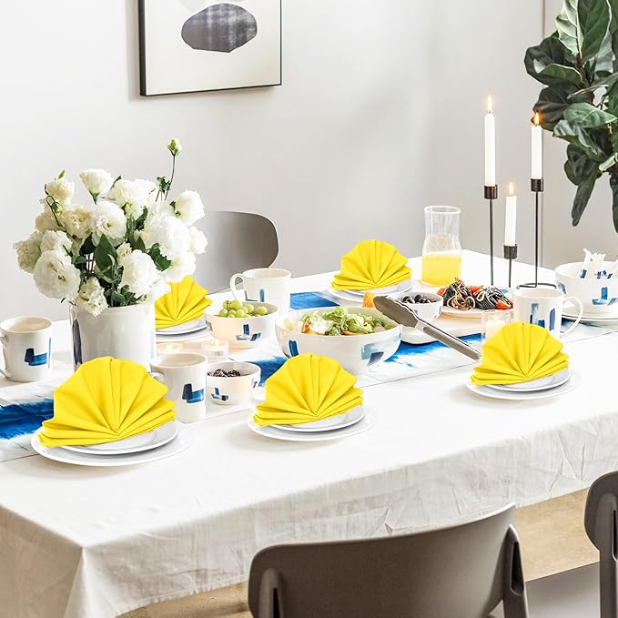 SuperO Set of 120 Cloth Napkins 17 x 17 Inch, Polyester Solid Washable Dinner Napkins with Hemmed Edges,Great for Restaurant, Wedding and Party(Yellow)