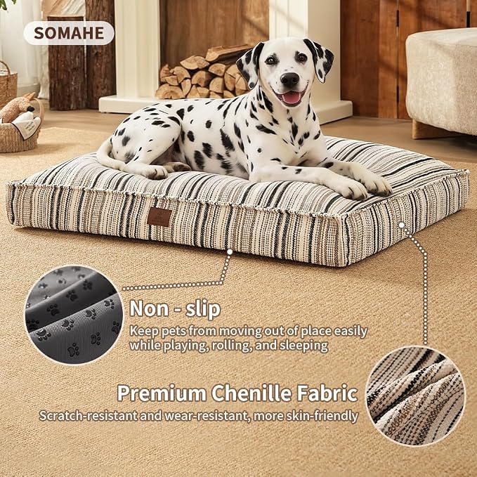 SOMAHE 4 Inch Orthopedic Dog Bed for Crate, 27 x 20 Inch, Orange Chenille | Washable Removable Cover, Waterproof Inner Liner, Non-Slip Bottom, Orthopedic Dog Crate Mattress for Medium & Large Dogs