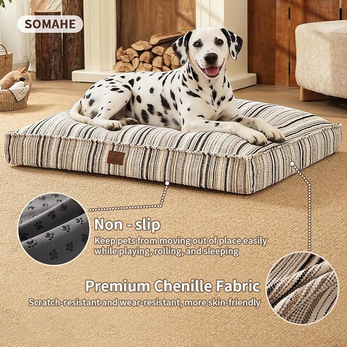SOMAHE 4 Inch Orthopedic Dog Bed for Crate, 35 x 27 Inch, Orange Chenille | Washable Removable Cover, Waterproof Inner Liner, Non-Slip Bottom, Orthopedic Dog Crate Mattress for Medium & Large Dogs