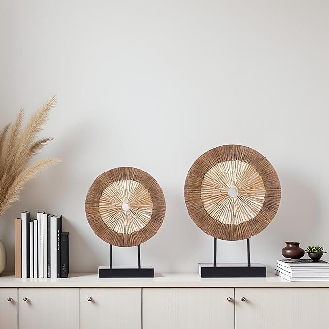 XMGZQ Wood Color Minimalist Round Statue Above Cabinet Decor Kitchen,Modern Decorative Sculpture Home Decorations for Living Room Coffee Table,Shelf Decor Items,Center Pieces Decoration