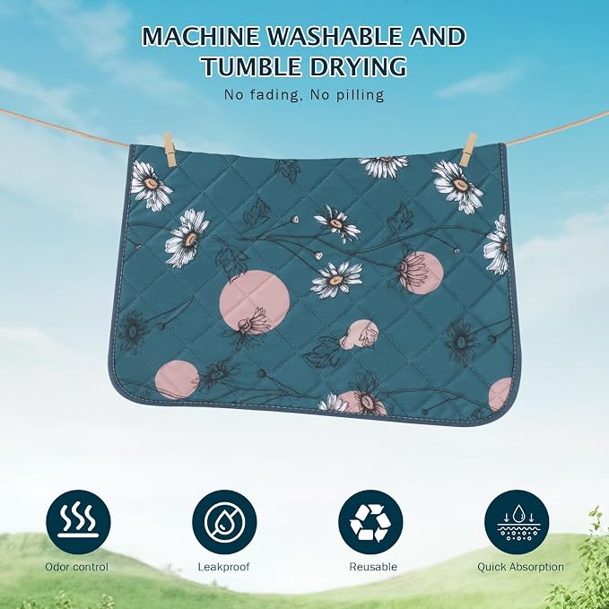 IEUUMLER Washable Pee Pads for Dogs, 2 Pack Non-Slip & Waterproof Pack Whelping Pad, Reusable Washable Puppy Potty Training Pad with Fast Absorbent for Playpen EU007 (Navy Blue Daisy, 41"X41"-2pcs)