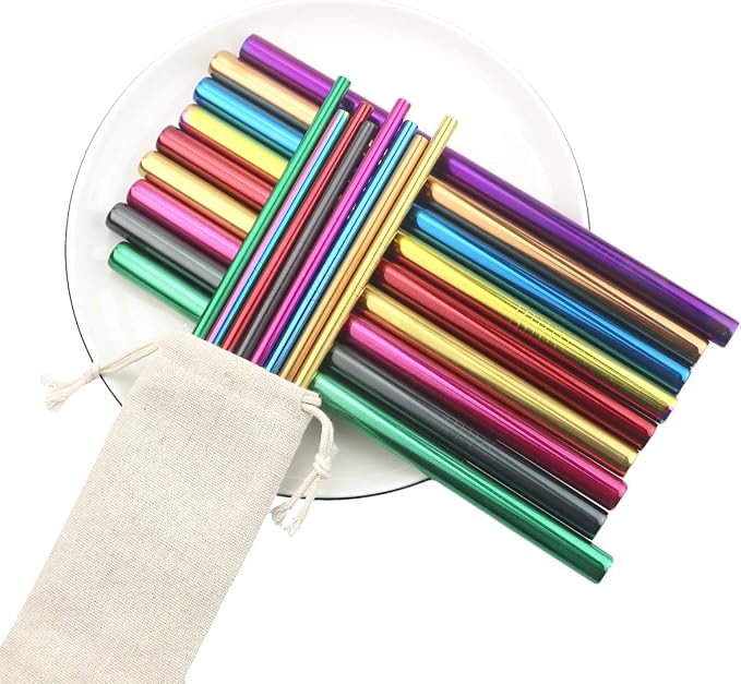 Metal Straws Stainless Steel Straws 8.5" Drinking Straws Reusable 3 Set - Ultra Long Muti Color-Cleaning Brush for 20/30 Oz for Trail Tumblers Yeti RTIC SIC Ozark (2 Straight|1 Bent|1 Brush）