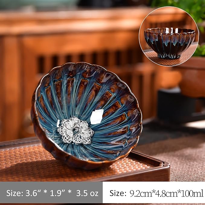 JianZhan tenmokus tea cup Ceramic Handmade TeaCup inlay Teacup Kungfu Tea Cup Master Teacup (Color : Peacock)