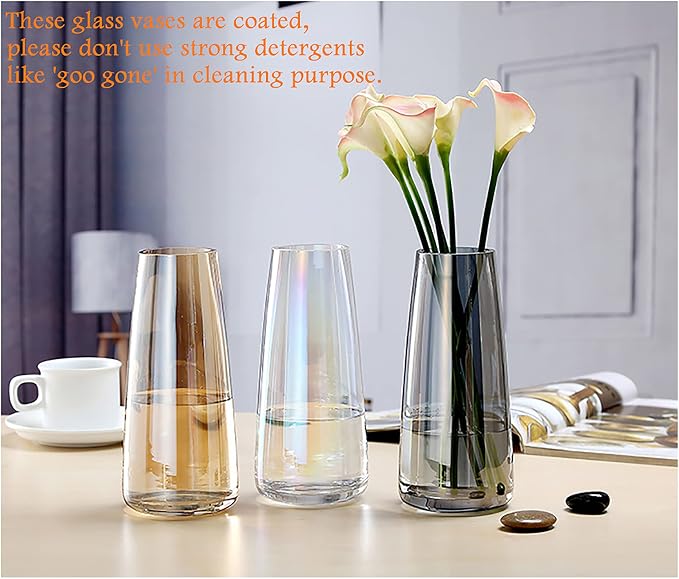 FANTESTICRYAN Modern Glass Vase Crystal Clear Glass Vase for Home Office Decor (Crystal Grey)