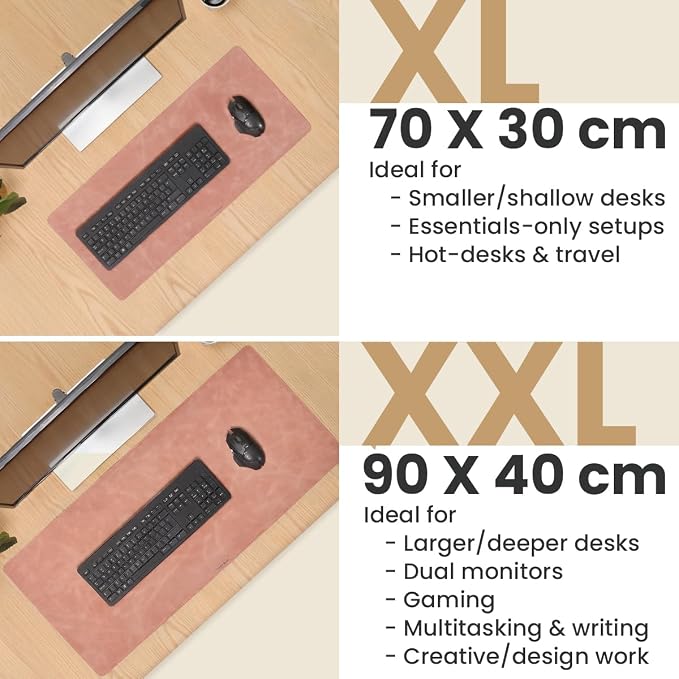 Full Grain Genuine Leather Desk Pad – Rose Pink (XL) - Premium Desk Mat with Non-Slip Backing, Thick 3mm, Office Desk Protector for Work & Gaming (Extra Large 35.4 x 15.7 inch)