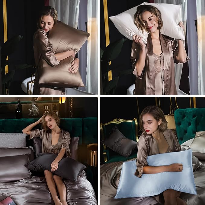 Silk Pillowcase for Hair and Skin, Mulberry Silk Pillow Cases Queen Size, Anti Acne Cooling Beauty Sleep Both Sides Natural Silk Satin Pillowcases with Hidden Zipper, Gifts for Women Men, Champagne