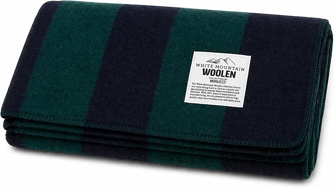 Lodge Twin Blanket - 80% Recycled Wool - Buffalo Plaid - Warm Throw Blanket - Thick - Washable - 65W x 90L - Green and Blue