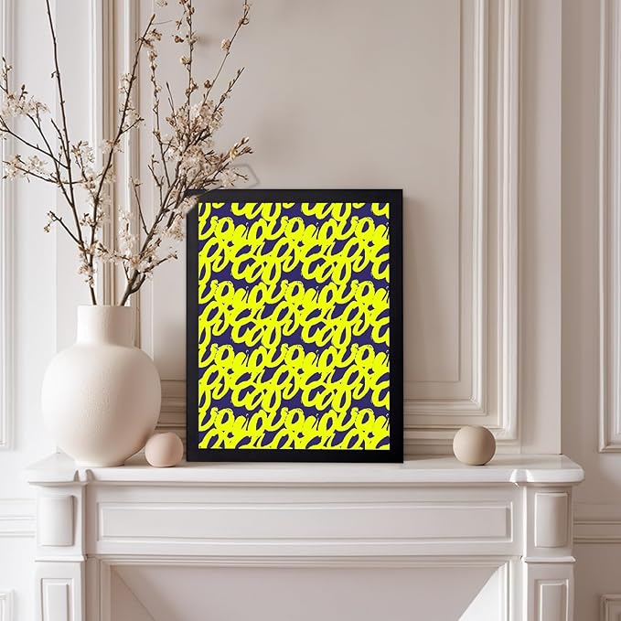 Monem Art Neon Script Pattern Print - Modern Graffiti Typography Poster - Wall Decor for Living Room, Bedroom or Office - 8x10 Black Framed Wall Art by Rs Lab Studio