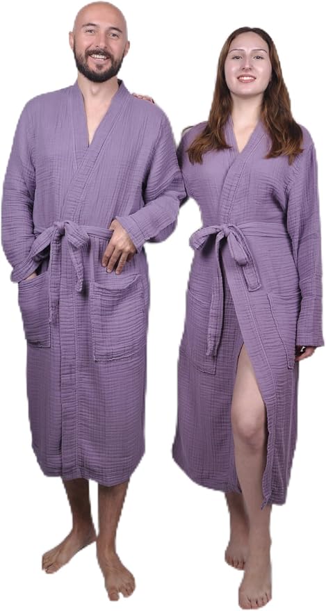 Muslin Bathrobe - Cotton Gauze Robe for Women and Men - Lightweight Breathable Summer Kimono - Boho Spa/Maternity Robe