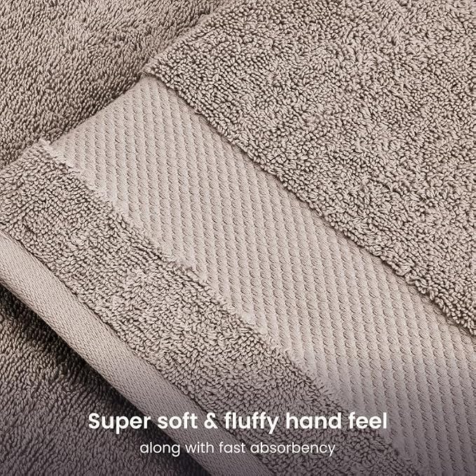 BIOWEAVES 100% Organic Cotton 700 GSM Plush 6-Piece Premium Towel Set GOTS Certified, 2 Bath Towels, 2 Hand Towels & 2 Washcloths - Taupe