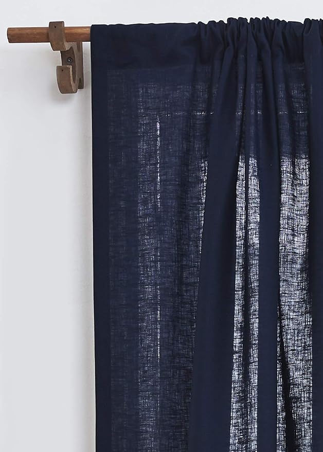 Solino Home Navy Blue Linen Curtain 120 Inches Long, Light Filtering Rod Pocket Curtain 52 x 120 Inch, 100% Pure Linen European Flax Window Treatment for Living Room, Bedroom - 1 Panel