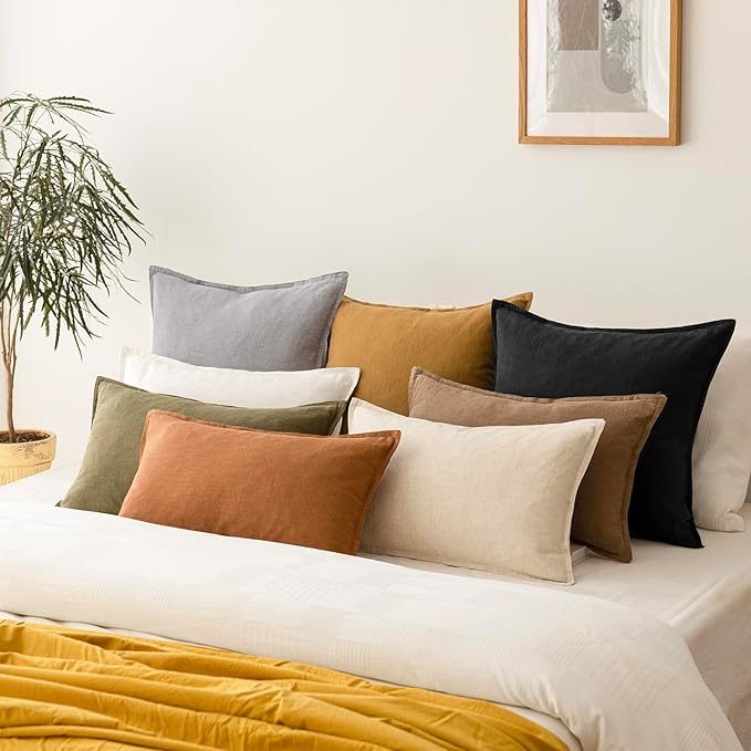 Foindtower Pack of 2, Decorative Linen Soild Throw Pillow Covers Soft Accent Cushion Case Boho Farmhouse Pillowcase for Chair Couch Sofa Bedroom Living Room Home Decor 18 x 18 Inch Light Rustic Gray