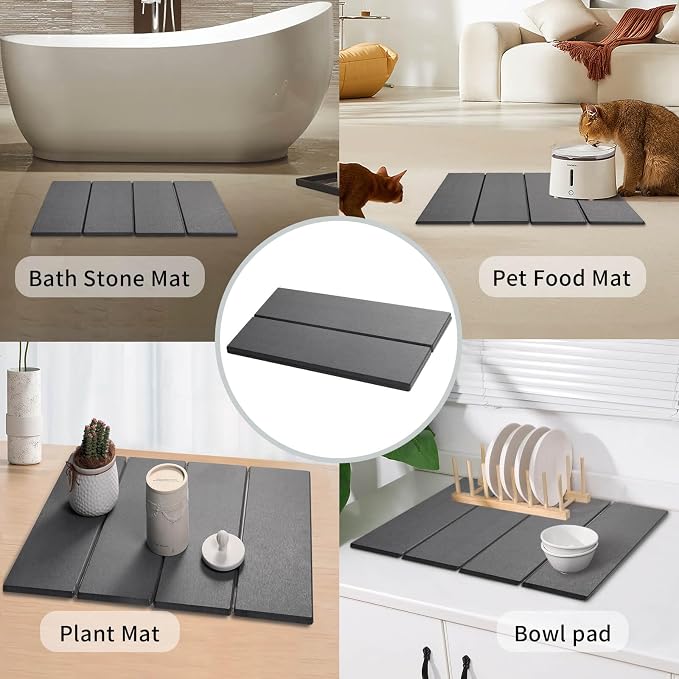Stone Dish Drying Mat - Large Foldable Marbled Quick Drying Dish Mats, Stone Coasters Set of 4 Collapsible Ultra Absorbent Diatomaceous Earth Mats for Kitchen Counter Bathroom (Grey-4Pcs)