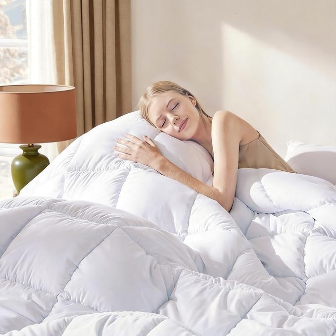 DOWNCOOL Comforters Oversize King Size, White All Season Duvet, Lightweight Quilt, Down Alternative Hotel Comforter with Corner Tabs (White, Oversize King 116x98 Inches)