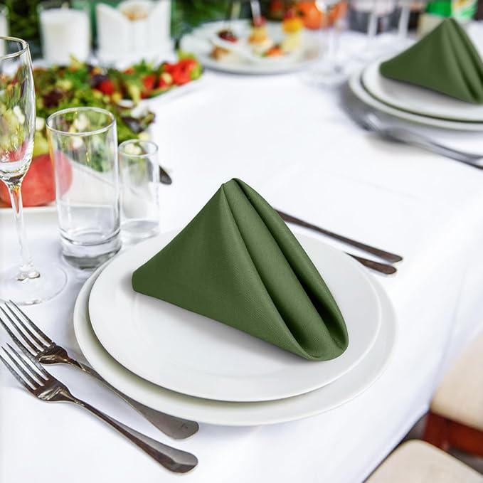 SuperO Set of 120 Cloth Napkins 17 x 17 Inch, Polyester Solid Washable Dinner Napkins with Hemmed Edges,Great for Restaurant, Wedding and Party(Willow)