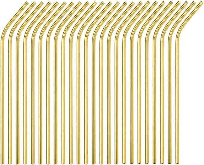 50-Pack Stainless Steel Straws,Super Long 10.5 Inch Drinking Metal Straws for 30oz/20oz Tumblers Yeti Cups Travel Mugs,Reusable Rustproof Dishwasher Safe (All bent 50pcs -10.5" Gold)