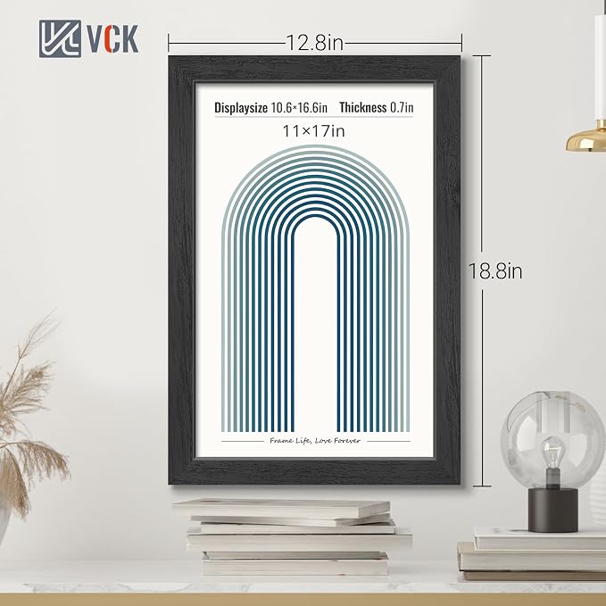 VCK 11x17 Picture Frame Set of 3, Black Wood Frames, Gallery Wall Decor Photo Frames for Wall Mounting Horizontally or Vertically