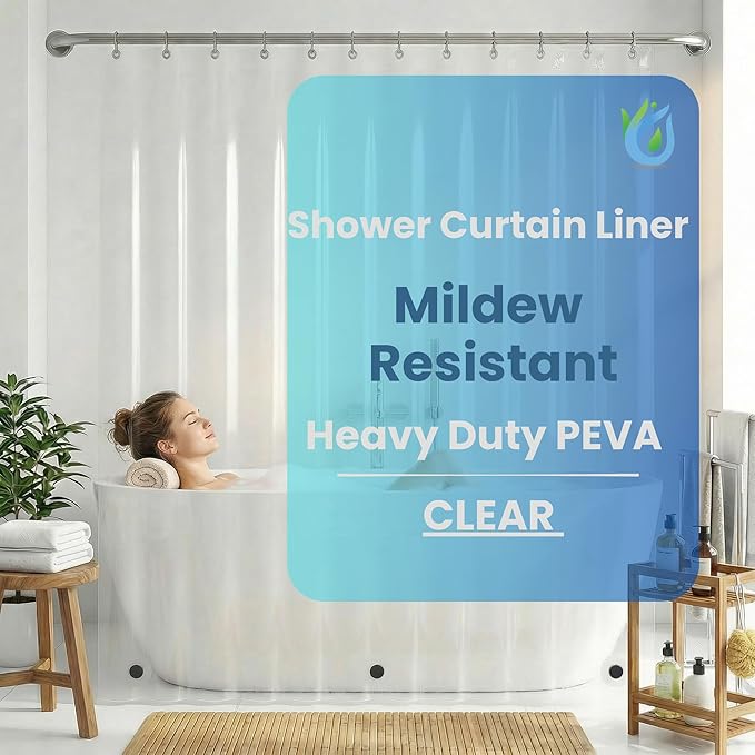 SUSTAINAURA® Heavy Duty Clear Shower Curtain Liner 72x72 – Waterproof, Quick Dry, Odor Free, Eco Friendly, Non-Toxic with 3 Weighted Magnets & 12 Rustproof Grommets Bathroom Accessories