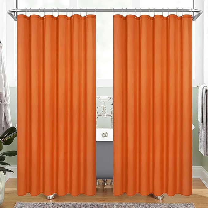 MitoVilla 2 Pack Orange Fabric Shower Curtain Liner - 72" W x 72" H, Burnt Orange Shower Curtain or Liner for Modern Neutral Hotel Bathroom Decor, Waterproof Cloth & Hotel Quality